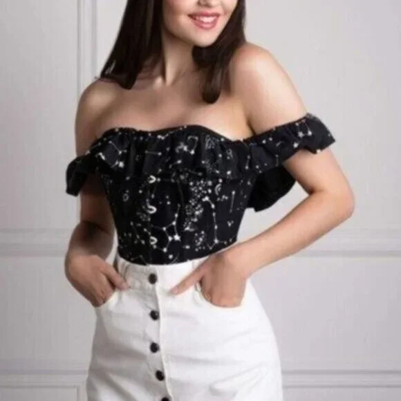 Corset Story Astronomy Print Sleeved Corset Top UK 6 US 2 - Picture 9 of 9